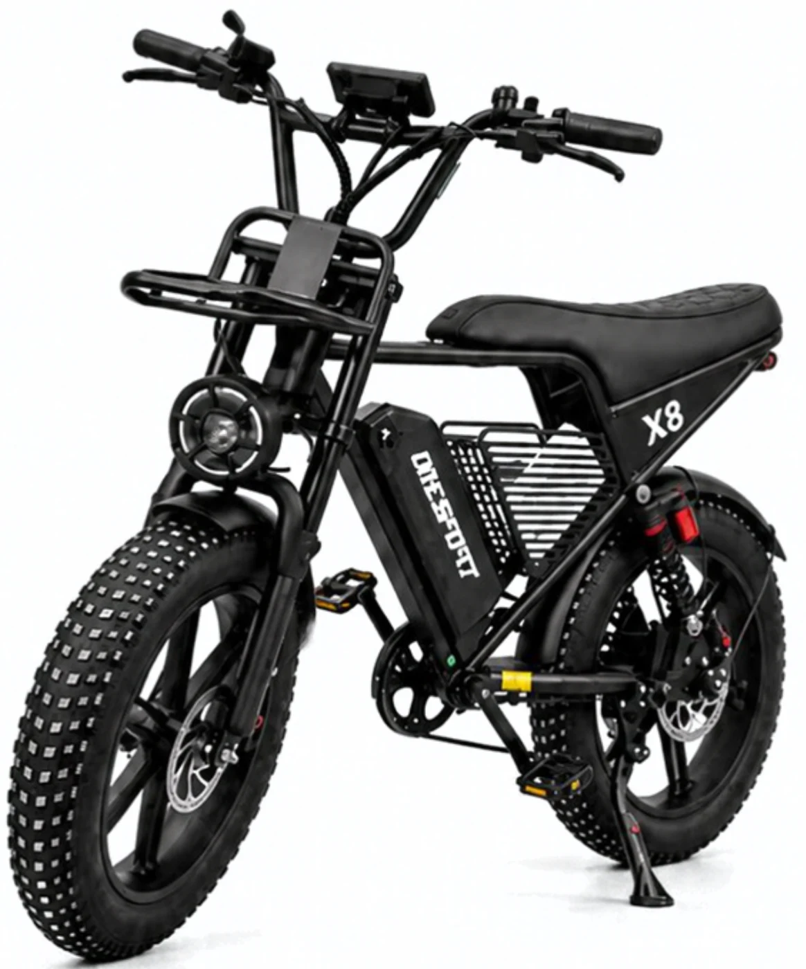 Bike elétrica X8 preta com pneus largos